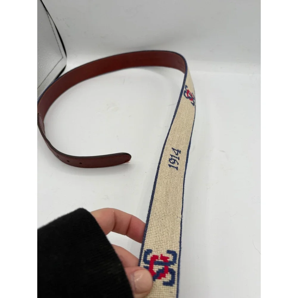 Smathers & Branson 1914 Needlepoint Leather Belt Brass Buckle Size 38
